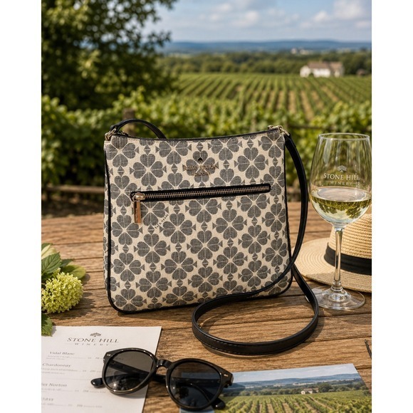 kate spade Handbags - Kate Spade Spade Flower Jacquard Large Swingpack Crossbody Bag Black Cream Purse